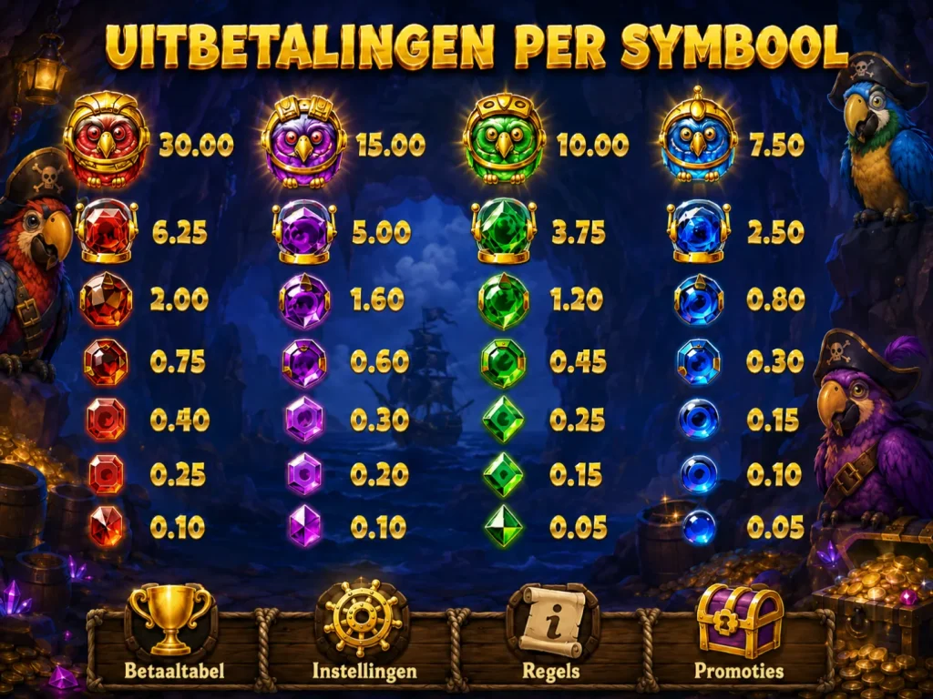Pirots 5 UIitbetalingen per symbool